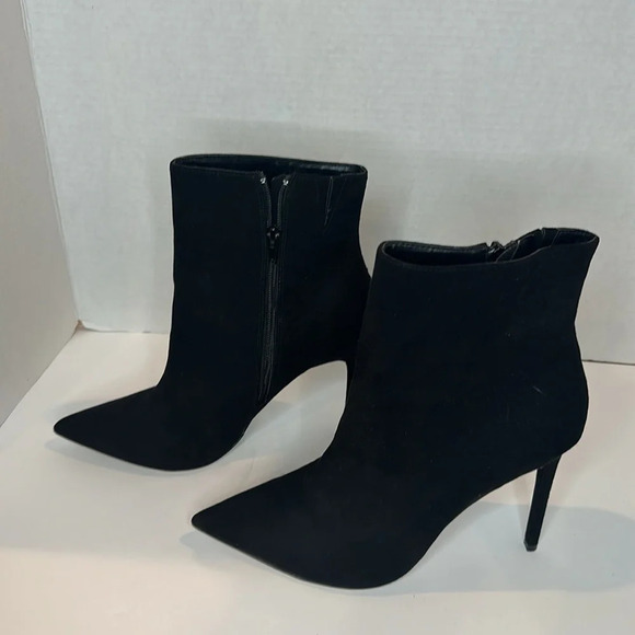 EXPRESS SUEDE THIN HEELED ANKLE BOOTIES SIDE ZIPPER POINTY TOE - Picture 4 of 8